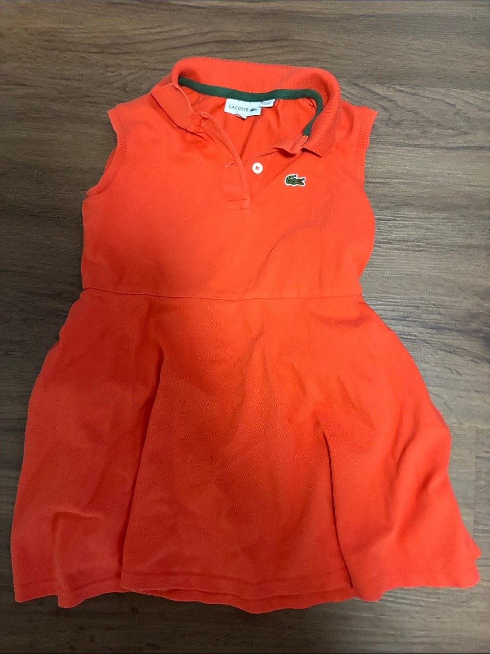 Lacoste Kids Orange Sleeveless Polo Dress with Green Crocodile Logo
